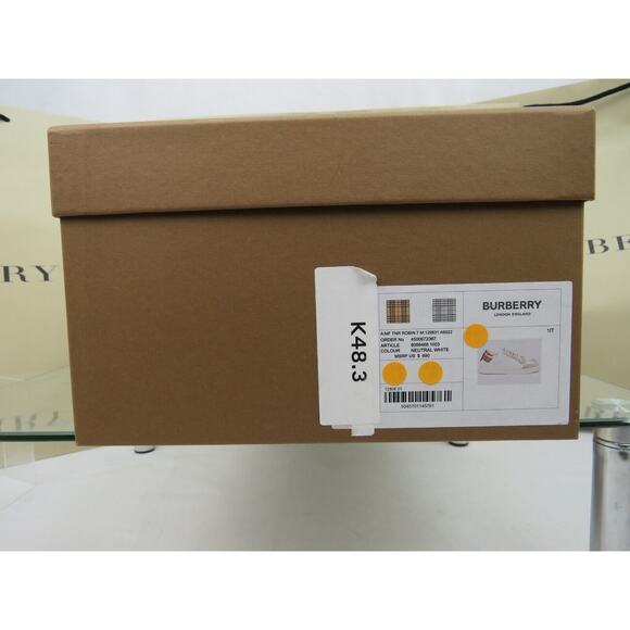 NIB BURBERRY ROBIN WHITE BEIGE CHECK LEATHER LOW LOGO SNEAKERS US 7 40 IT $870 - Picture 13 of 13